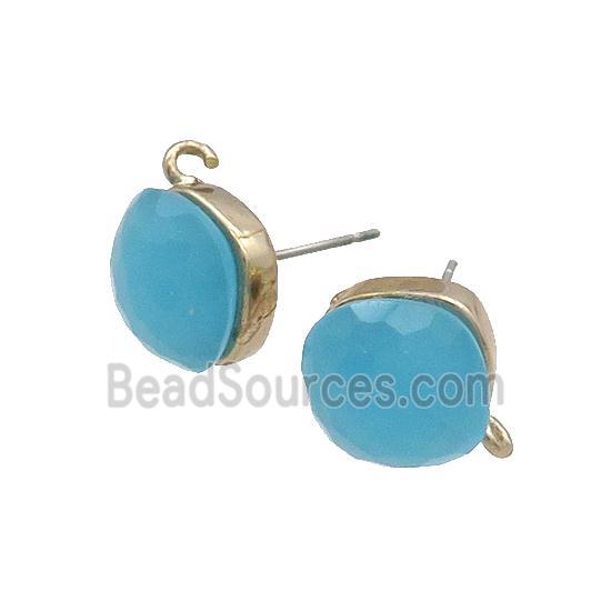 Aqua Cat Eye Glass Stud Earring Copper Loop Gold Plated