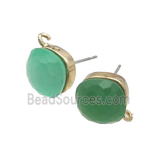 Green Cat Eye Glass Stud Earring Copper Loop Gold Plated