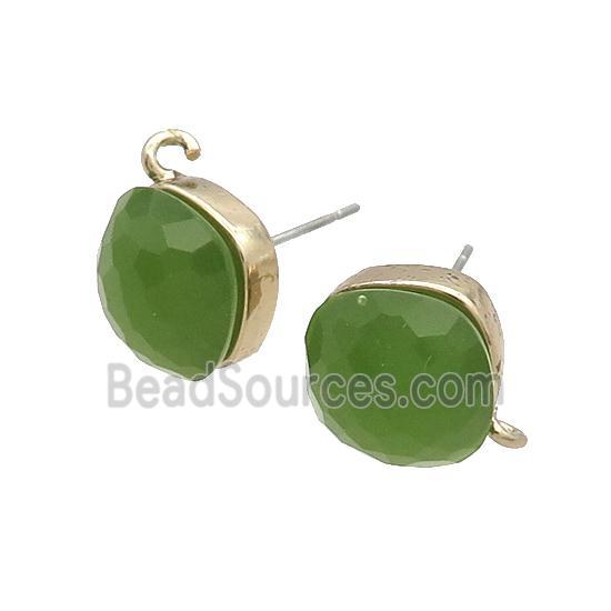 Green Cat Eye Glass Stud Earring Copper Loop Gold Plated