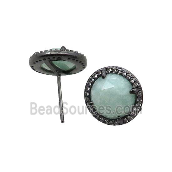 Green Amazonite Stud Earring Copper Pave Zircon Circle Black Plated