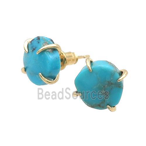 Natural Tuquoise Stud Earring Blue Freeform Gold Plated