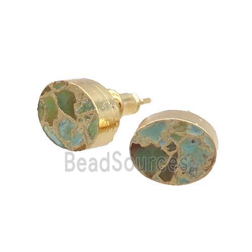 Natural Turquoise Stud Earring Oval Gold Plated