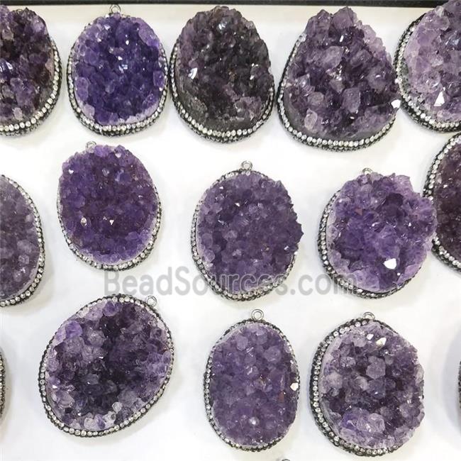 Amethyst Druzy Pendant Pave Rhinestone Mix Shape