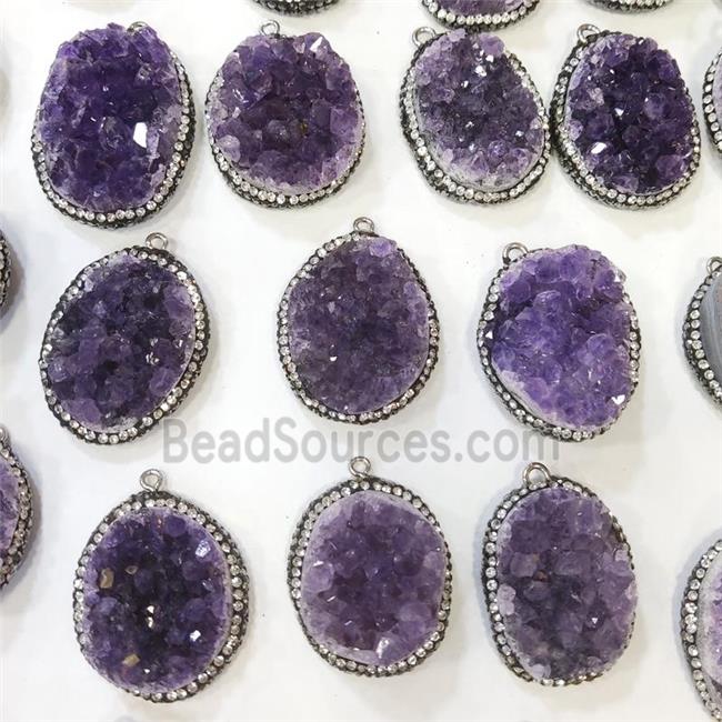 Amethyst Druzy Pendant Pave Rhinestone Mix Shape