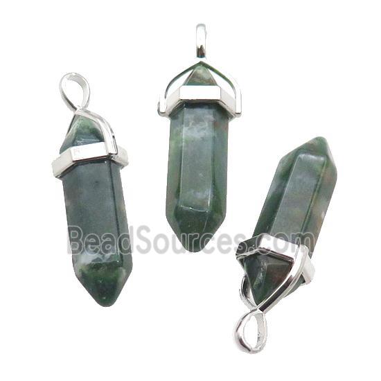 Natural Green Moss Agate Bullet Pendant