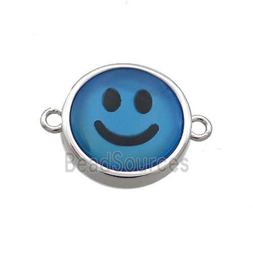 Blue Agate Dye Emoji Connector Smileface Circle Platinum Plated