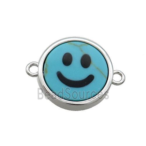 Blue Turquoise Emoji Connector Dye Smileface Circle Platinum Plated