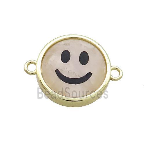 Rose Quartz Emoji Connector Smileface Circle Gold Plated
