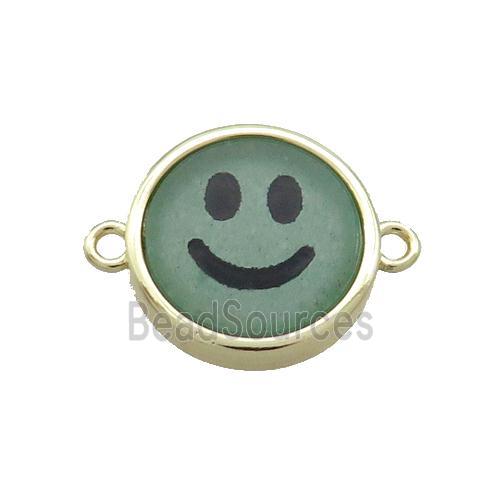 Green Aventurine Emoji Connector Smileface Circle Gold Plated