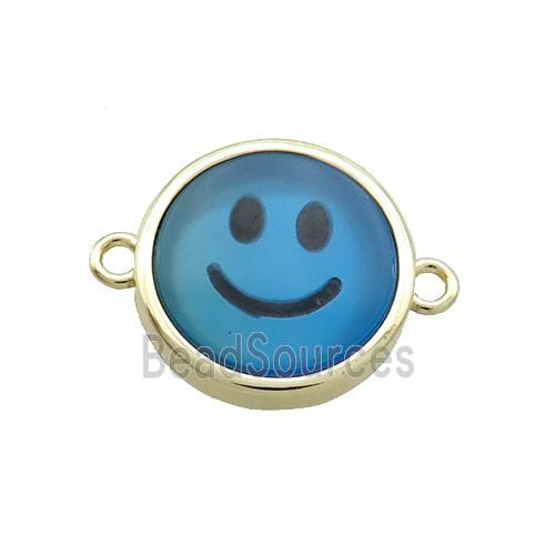 Blue Dye Agate Emoji Connector Smileface Circle Gold Plated