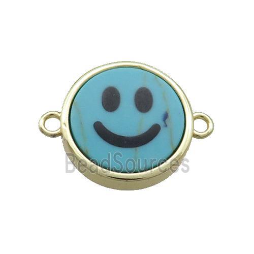 Blue Dye Turquoise Emoji Connector Smileface Circle Gold Plated