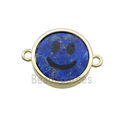 Blue Lapis Lazuli Emoji Connector Smileface Circle Gold Plated