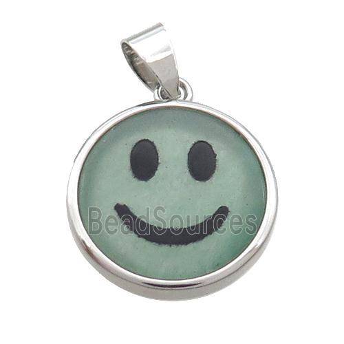 Green Aventurine Emoji Pendant Smileface Circle Platinum Plated