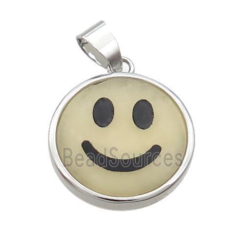 Yellow Aventurine Emoji Pendant Smileface Circle Platinum Plated