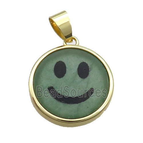 Green Aventurine Emoji Pendant Smileface Circle Gold Plated