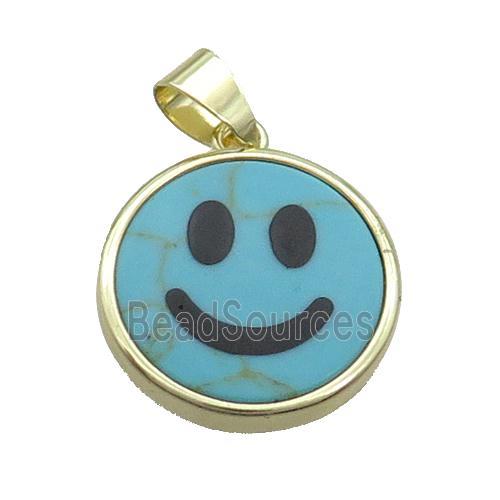 Blue Dye Turquoise Emoji Pendant Smileface Circle Gold Plated