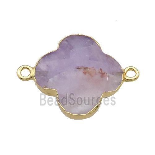 Natural Amethyst Clover Connector Purple Gold Plated