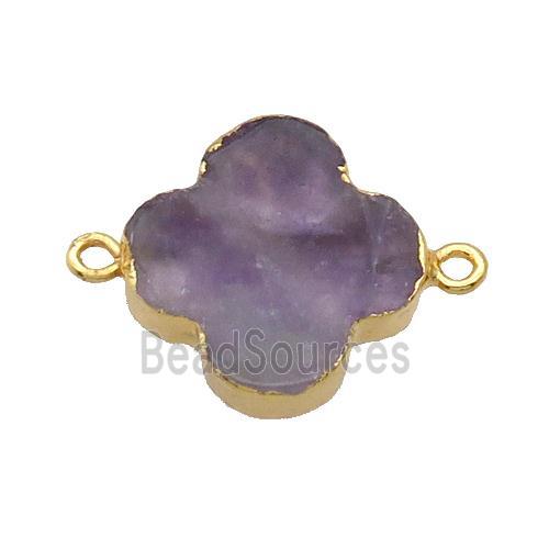 Natural Amethyst Clover Connector Purple Gold Plated