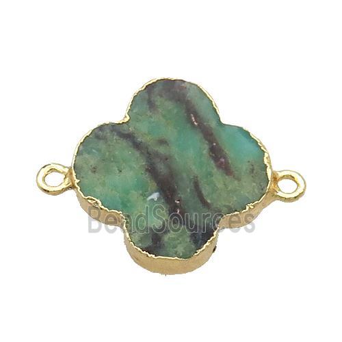 Natural Australian Chrysoprase Clover Connector Green Gold Plated