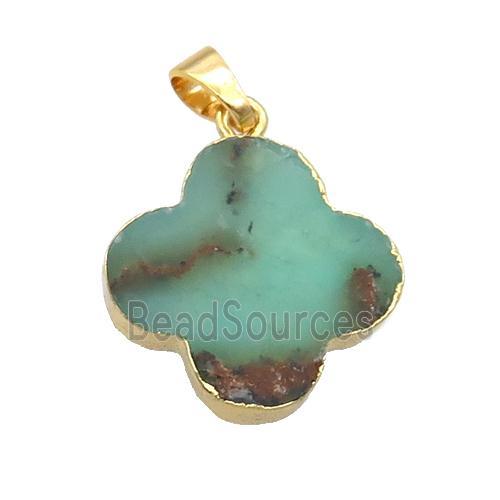 Natural Australian Chrysoprase Clover Pendant Green Gold Plated