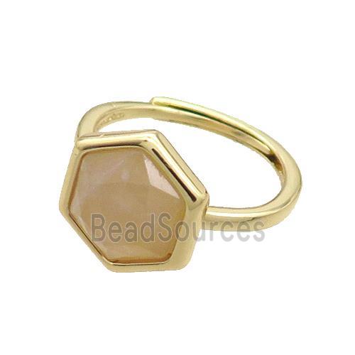 Rose Quartz Copper Ring Hexagon Adjustable Gold Plated