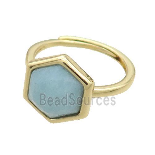 Blue Amazonite Copper Ring Hexagon Adjustable Gold Plated