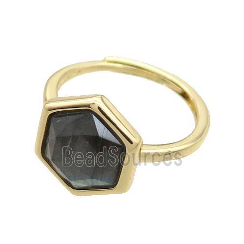 Labradorite Copper Ring Hexagon Adjustable Gold Plated