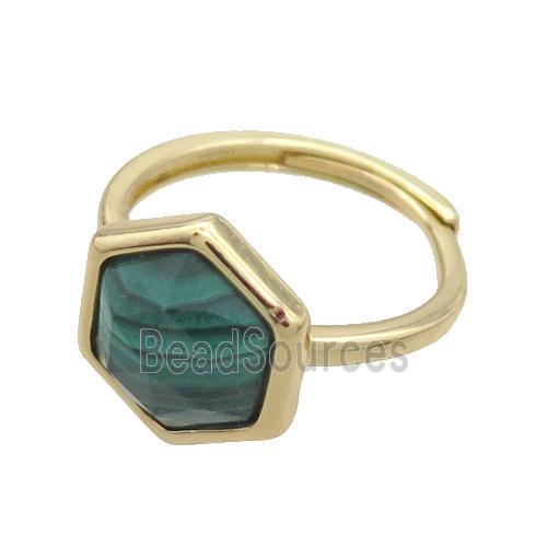 Malachite Copper Ring Hexagon Adjustable Gold Plated