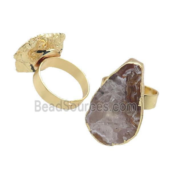 Natural Agate Druzy Copper Ring Adjustable Gold Plated