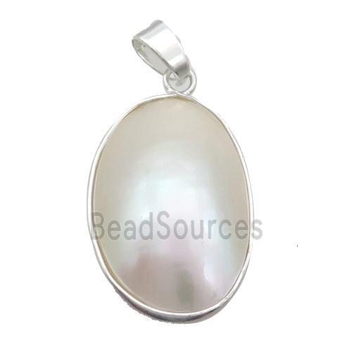 White Sea Shell Oval Pendant Platinum Plated