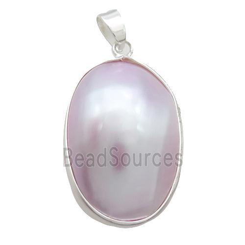 Pink Sea Shell Oval Pendant Platinum Plated