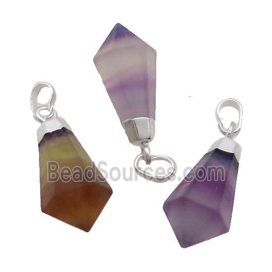 Natural Fluorite Pendulum Pendant Multicolor Silver Plated