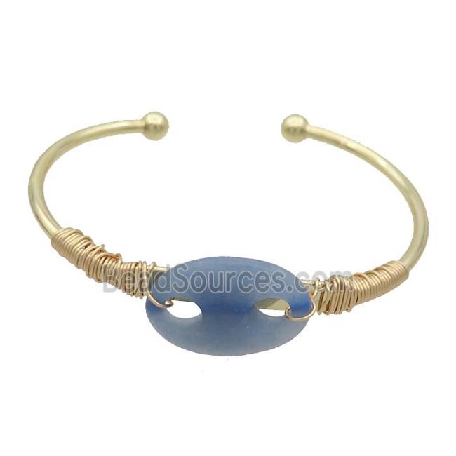 Copper Bangle With Blue Aventurine Wire Wrapped Gold Plated