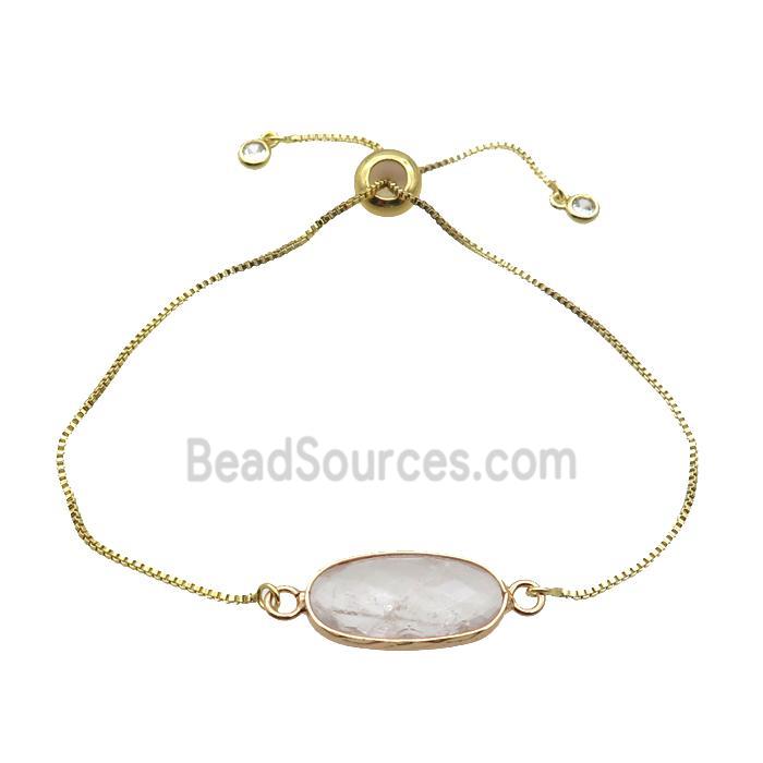 Copper Bracelet With Clear Quartz Adjustable Gold Plated