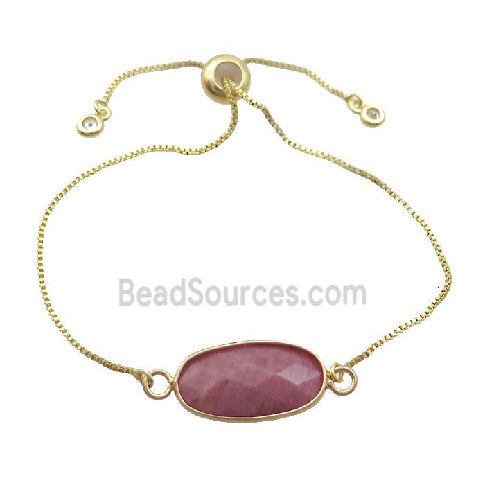 Copper Bracelet With Pink Wood Lace Jasper Adjustable Gold Plated