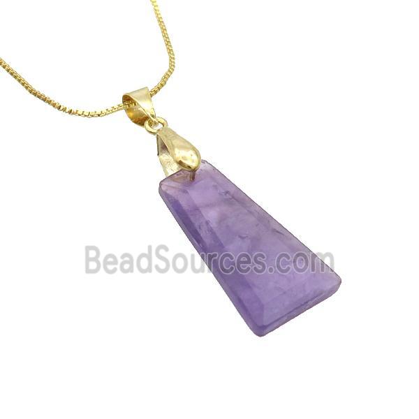 Natural Purple Amethyst Necklace Trapeziform Copper Gold Plated