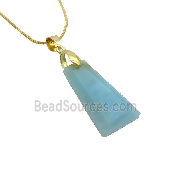 Natural Blue Amazonite Necklace Trapeziform Copper Gold Plated