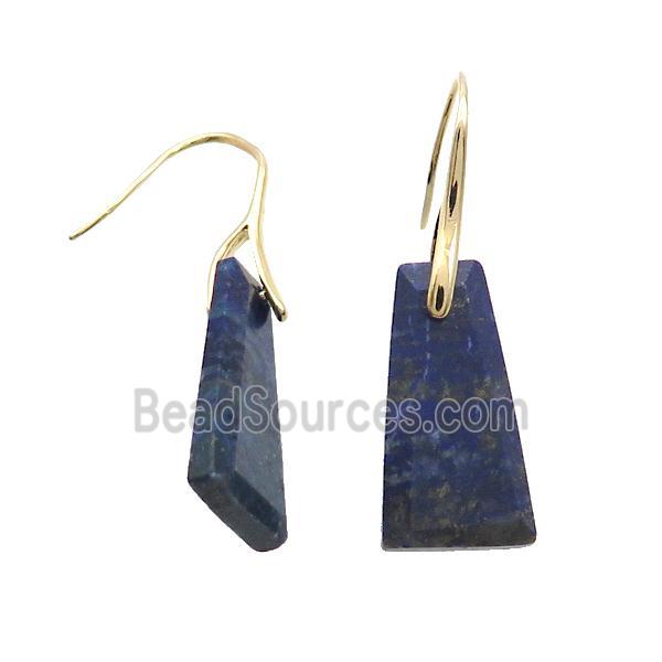 Natural Blue Lapis Lazuli Hook Earring Trapeziform Copper Gold Plated