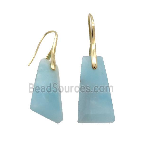 Natural Blue Amazonite Hook Earring Trapeziform Copper Gold Plated