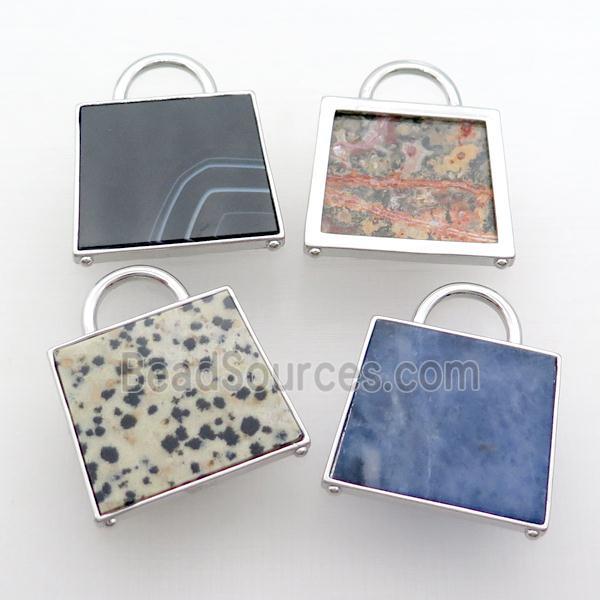 Natural Gemstone Bag Pendant Platinum Plated Mixed