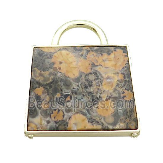 Natural Yellow LeopardSkin Jasper Bag Pendant Gold Plated