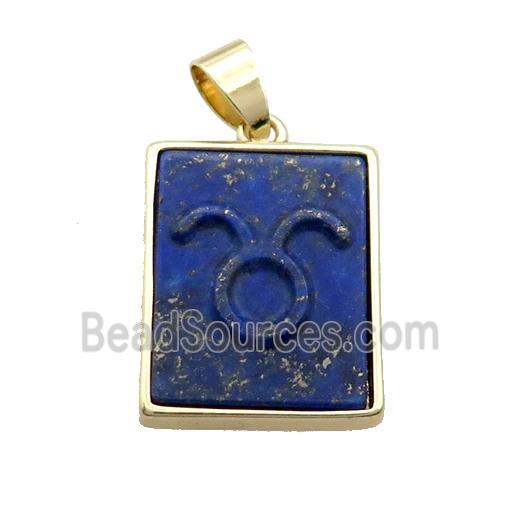 Natural Lapis Lazuli Pendant Zodiac Aries Blue Rectangle Gold Plated