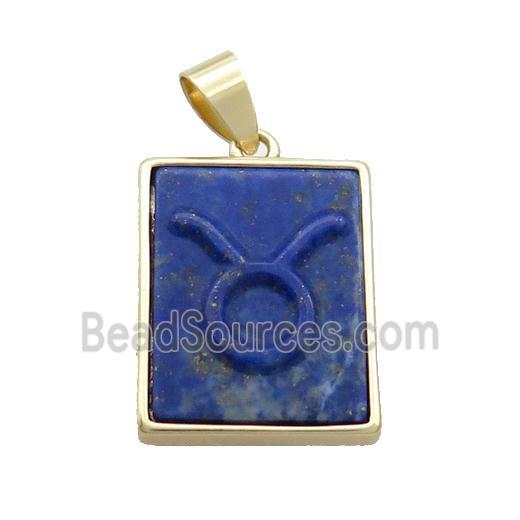 Natural Lapis Lazuli Pendant Zodiac Leo Blue Rectangle Gold Plated