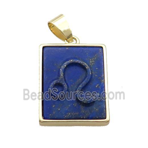 Natural Lapis Lazuli Pendant Zodiac Taurus Blue Rectangle Gold Plated