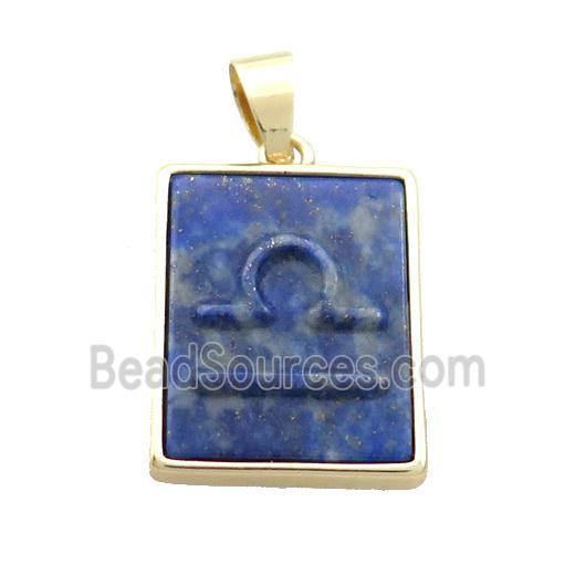 Natural Lapis Lazuli Pendant Zodiac Libra Blue Rectangle Gold Plated