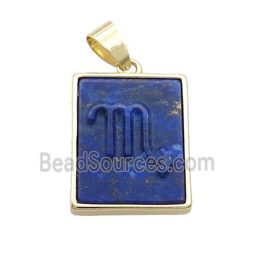 Natural Lapis Lazuli Pendant Zodiac Scorpio Blue Rectangle Gold Plated