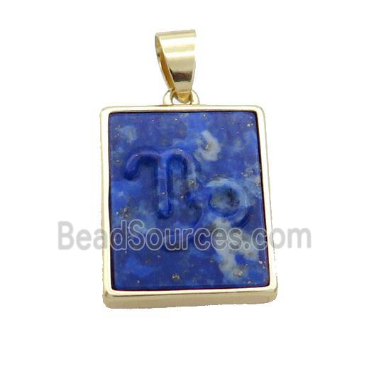 Natural Lapis Lazuli Pendant Zodiac Capricorn Blue Rectangle Gold Plated