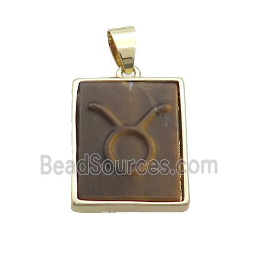Natural Tiger Eye Stone Pendant Zodiac Leo Rectangle Gold Plated
