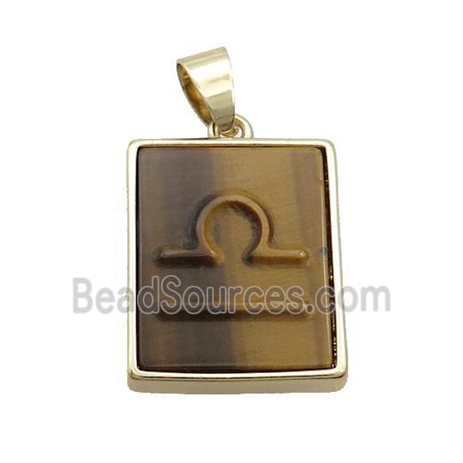 Natural Tiger Eye Stone Pendant Zodiac Libra Rectangle Gold Plated