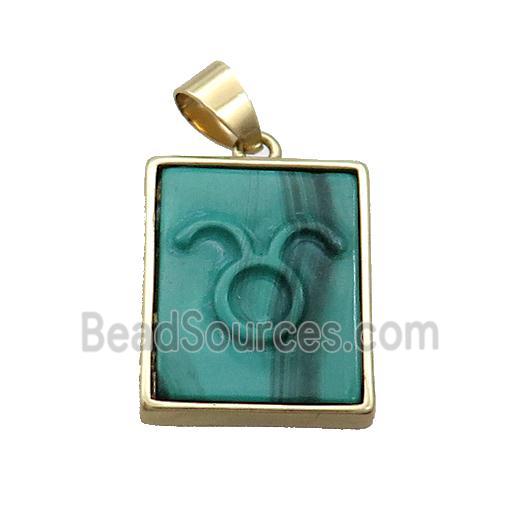 Natural Malachite Pendant Zodiac Aries Green Rectangle Gold Plated